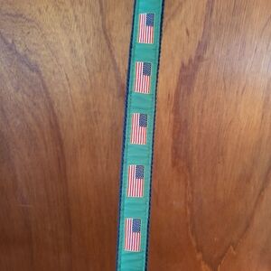 SIMPLY SOUTHERN GREEN U.S. FLAG MOTIF COTTON/LEATHER NWT BELT SIZE 36/90cm.